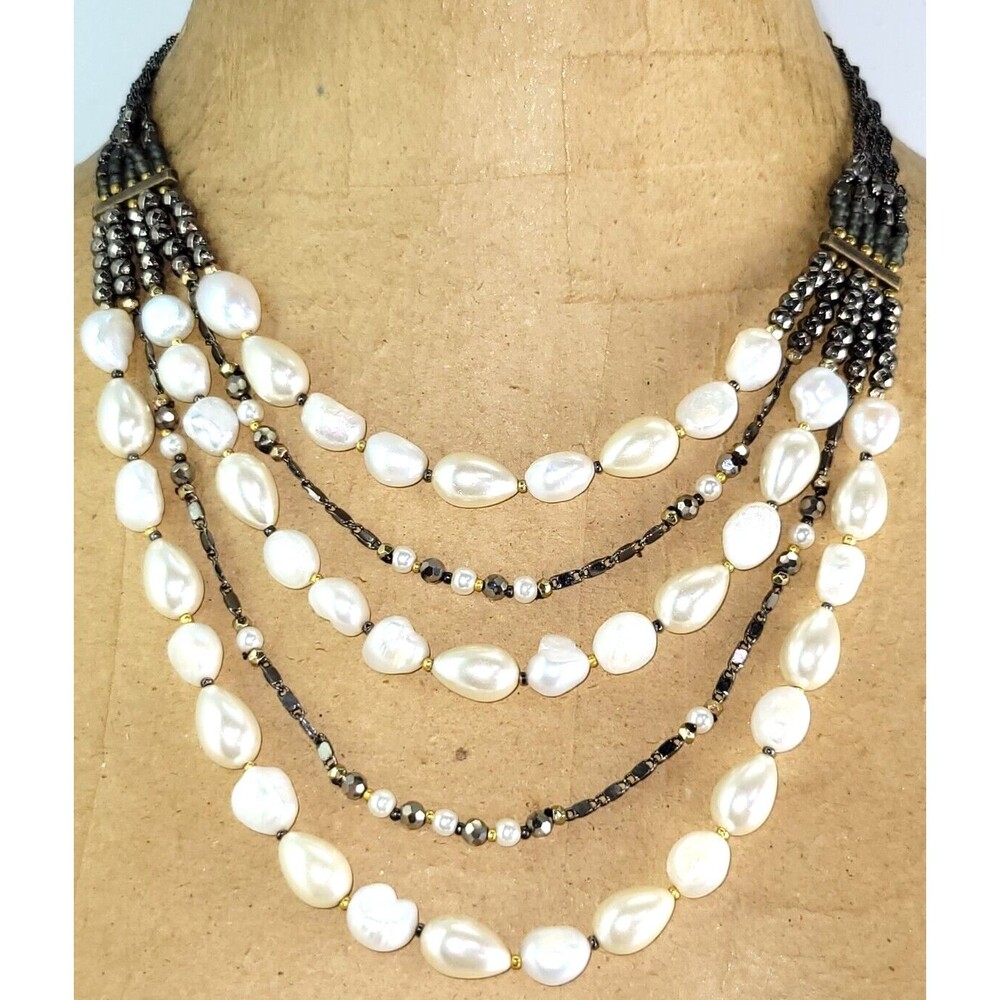 Signed Nakamol Cream White Cultured Freshwater 🫧Pearl Waterfall Bib Necklace
